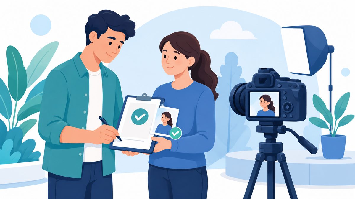 Person unterschreibt eine Einwilligung fÃ¼r Fotos, um ein Portraet verÃ¶ffentlichen zu dÃ¼rfen