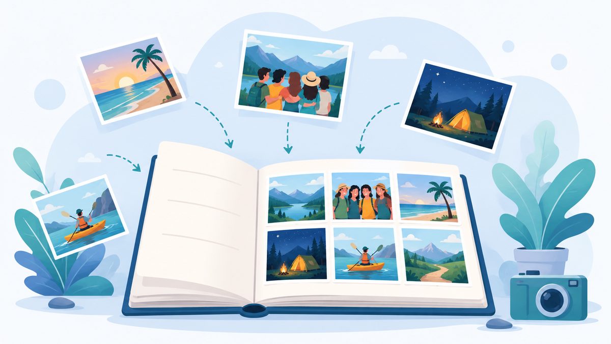 Illustration eines Albums in einer Bildergalerie als geordnete Sammlung von Bildern eines Anlasses