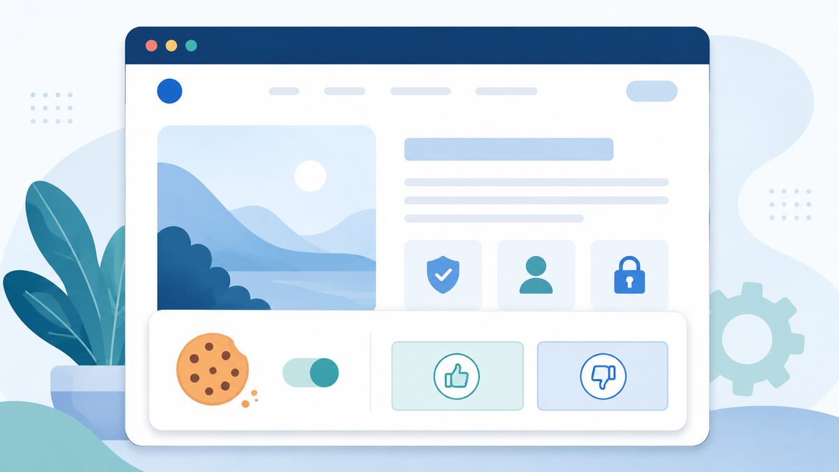 Konzeptbild zeigt einen fairen Cookie Banner mit gleichwertigen SchaltflÃ¤chen zum Zustimmen und Ablehnen