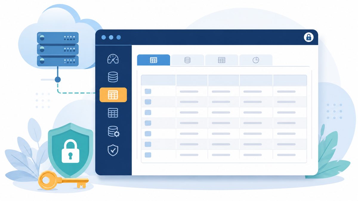 Was ist phpMyAdmin: Browser-OberflÃ¤che mit Datenbankliste links und Tabellen-Ansicht rechts zur MySQL-Verwaltung
