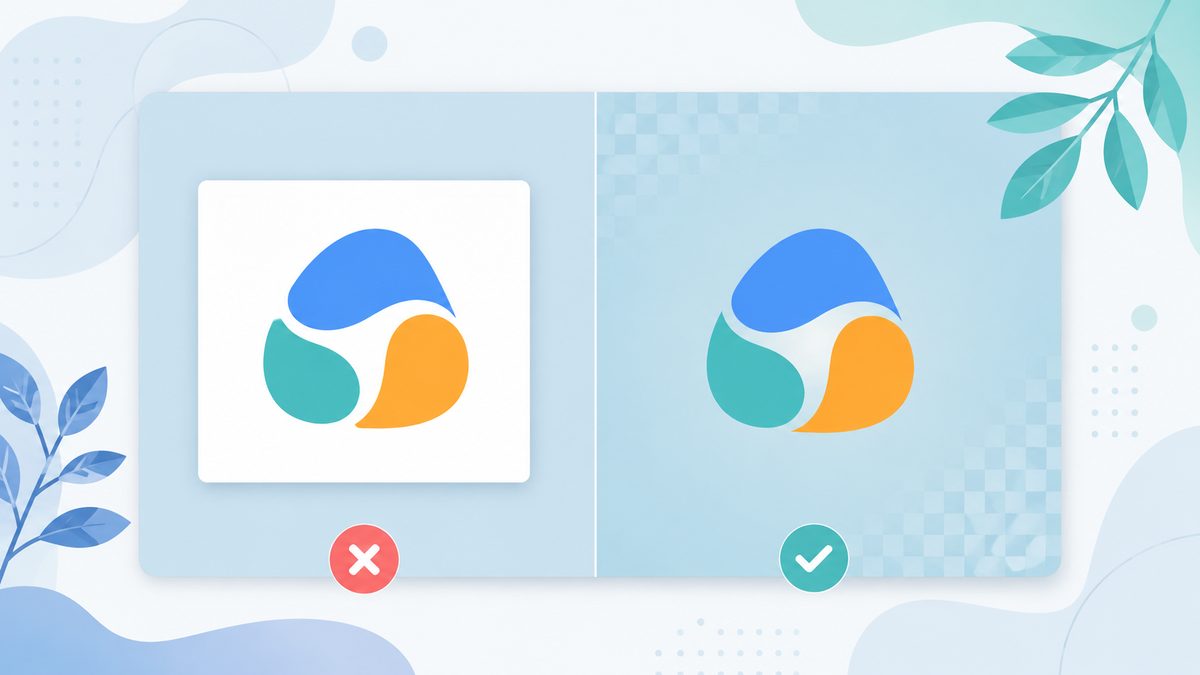 Was ist Transparenz bei Bildern?: Zwei Panels mit gleichem Logo: links im undurchsichtigen weissen Kasten (X), rechts nahtlos auf Schachbrett-Transpar